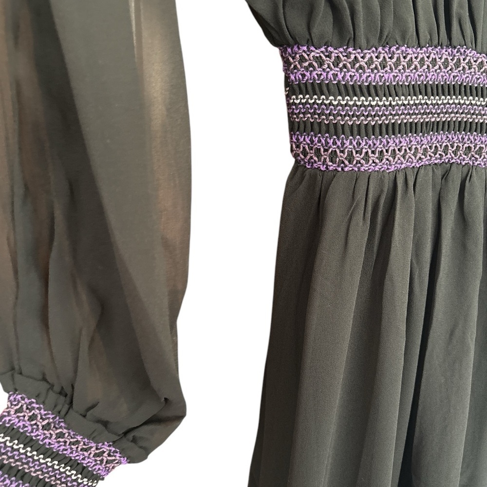 Anthropologie Maxi Dress Long Sleeve Smocked Waist Ruffled Black XS NWT - Picture 9 of 14
